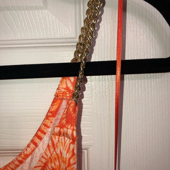 Micheal Kors size medium orange & white geometric maxi dress chain straps - Picture 4 of 12